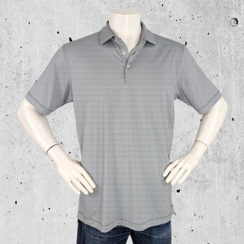 Peter Millar Summer Comfort Polo Shirt Size Large Crown Dark Blue Micro Stripe